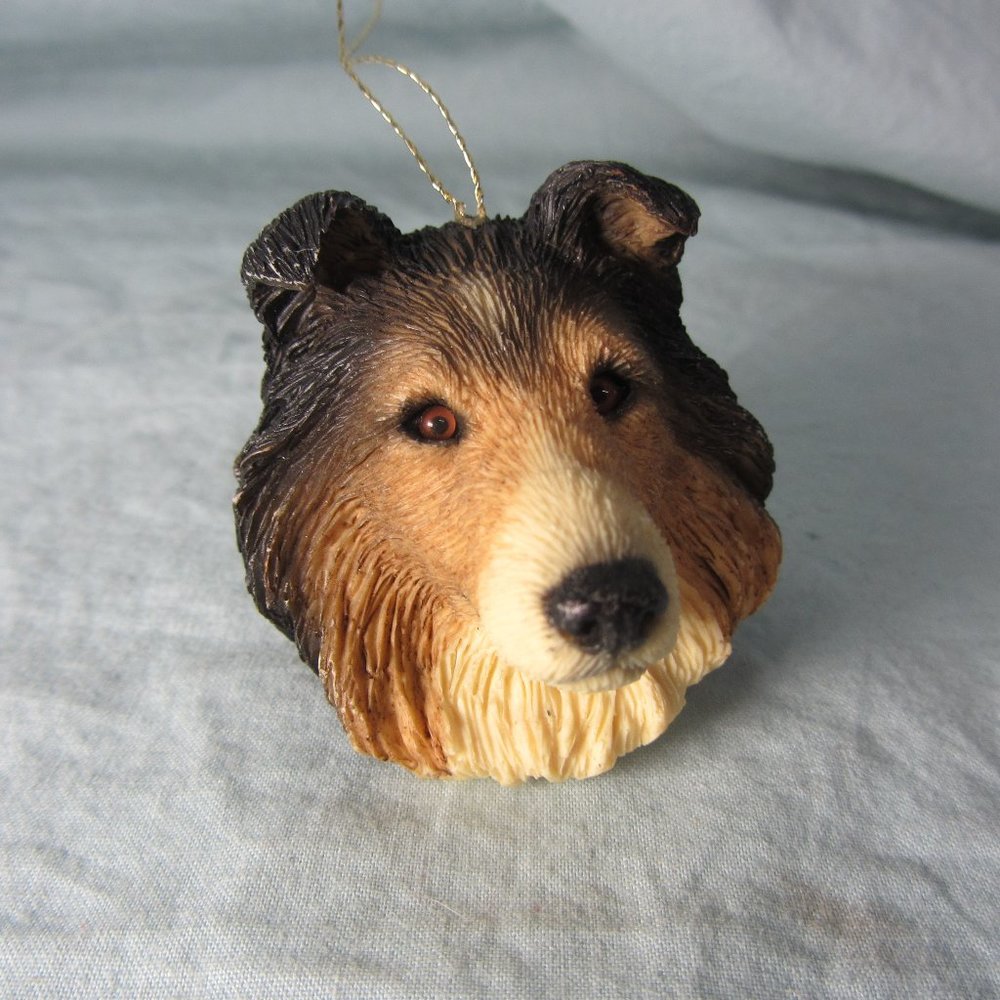 😻 vintage 1996 Sandicast sheltie tri-color ornament Sandra Brue (w1705)